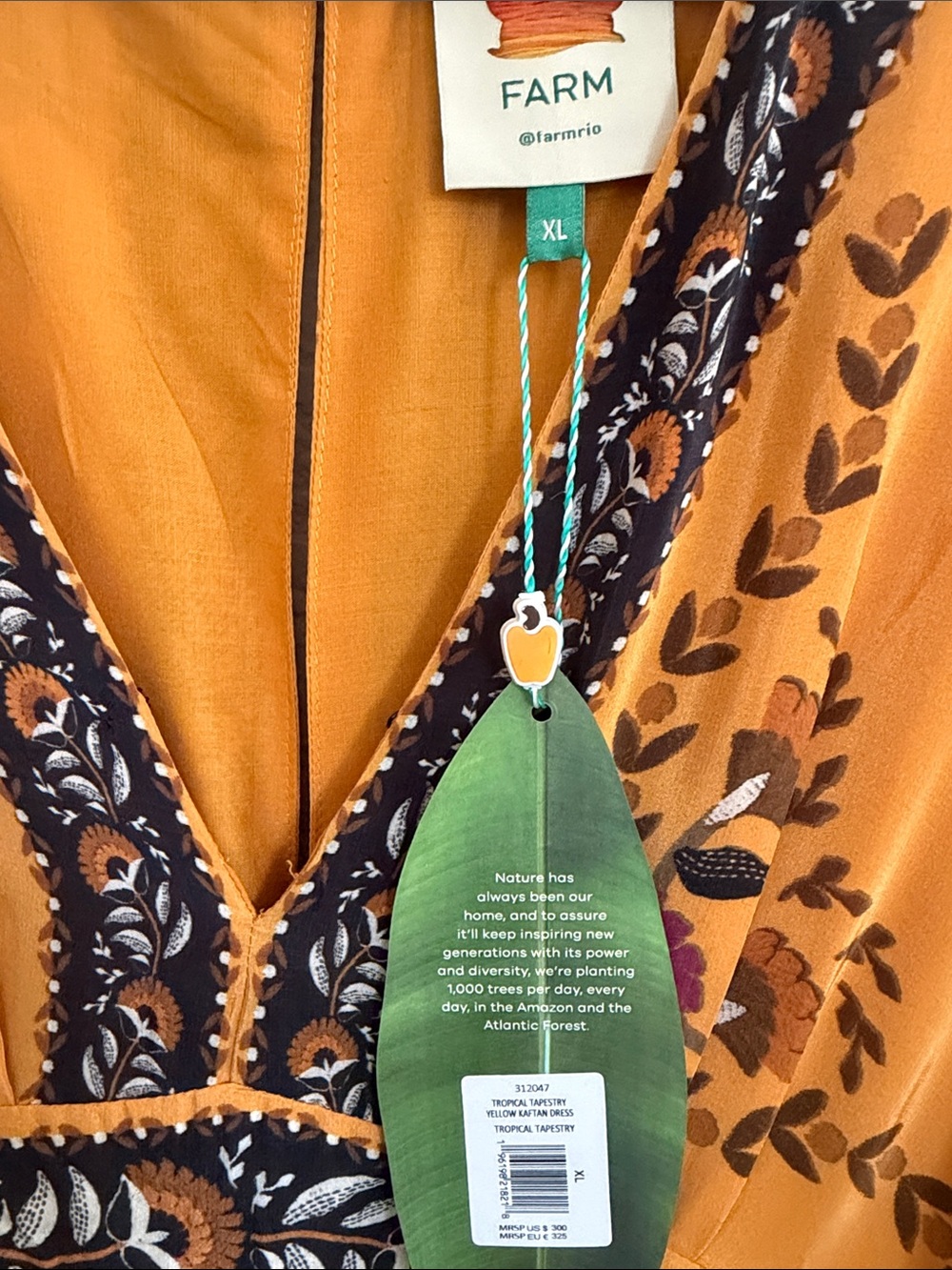 FARM RIO Tropical Tapestry Kaftan Dress Yellow - Picture 3 of 7